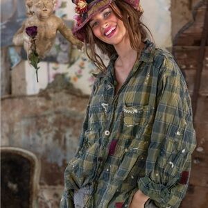 Magnolia Pearl Green Yarn Dyed Cotton Landes Workshirt, Uncle Joe's Plaid